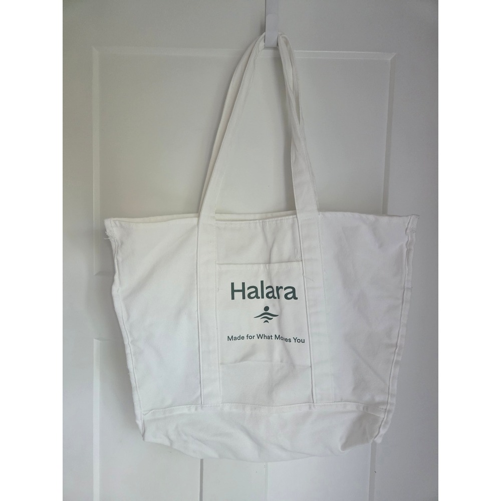 Halara Canvas Tote Bag White Logo Graphic Shoulder Bag Gym Beach Grocery Tote